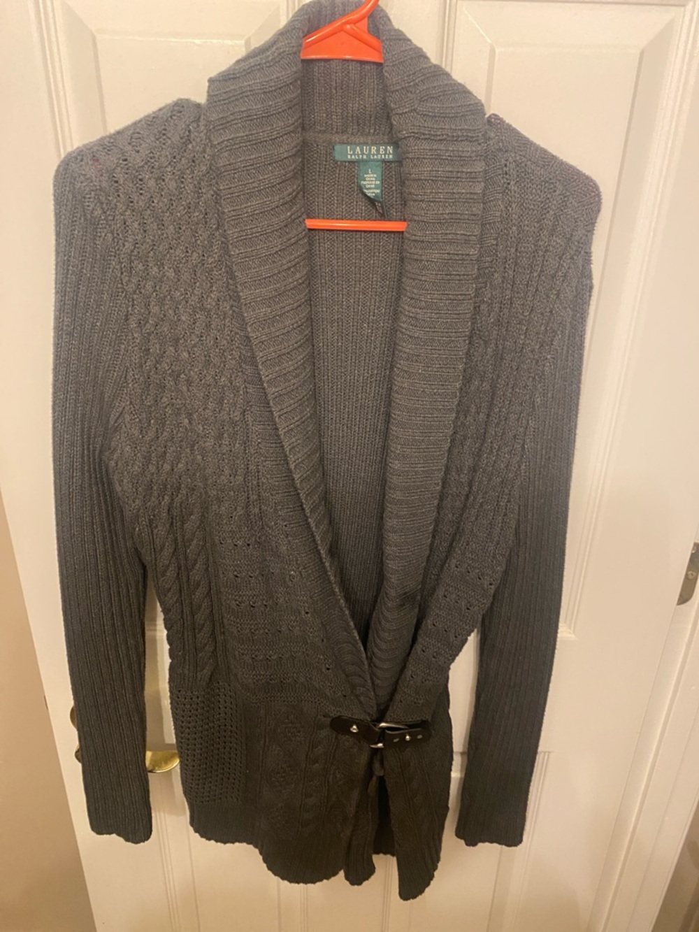 Lauren Ralph Lauren Charcoal Gray Shawl Collar Knit Cardigan